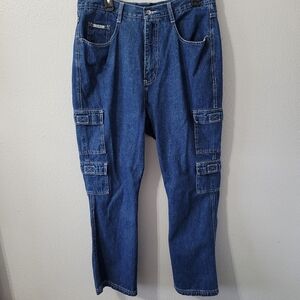 R.V.T Blue Denim Jeans with Straight Legs Cargo Pockets 100% Cotton